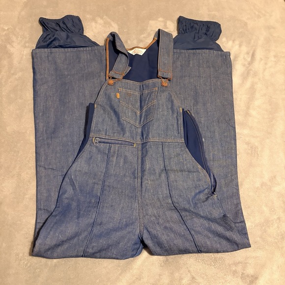 Vintage 1970s-80s Levi's Ski Denim Bib Overalls Women's Orange Tab USA Made M/L - Picture 1 of 10